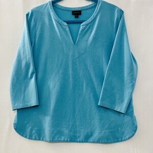 J Jill Wearever Blue Split Neck Tunic 3/4 Sleeves Women's Petite Medium EUC
